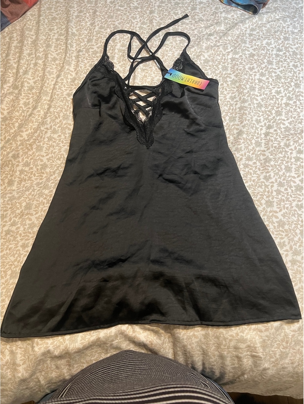 Current Mood Black Satin Lace-Up Slip Dress XS
